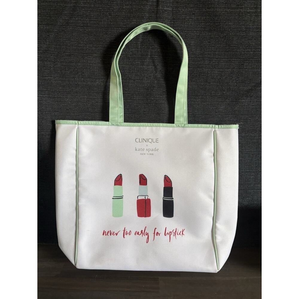 Clinique x Kate Spade White Tote Bag 'Never Too Early for Lipsick' Edition Rare